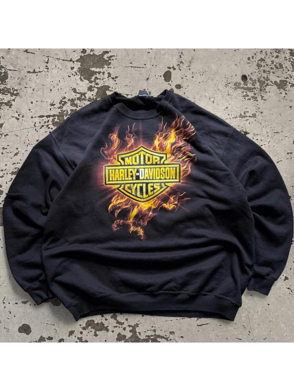 Mens Y2K Harley Davidson Flame Sweatshirt Size XL